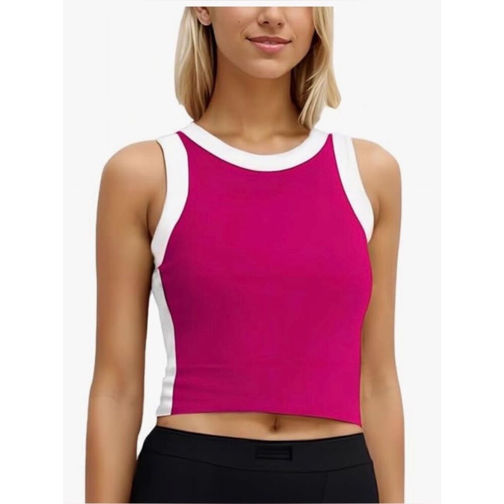 New Pink/ White Crop‎ Top Sz Med